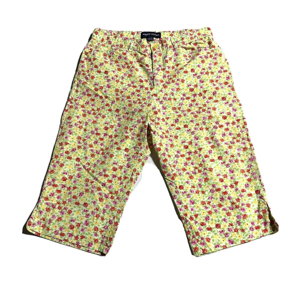 Ralph Lauren Polo Golf Floral Pants Women's Size 6 Capris Yellow Cotton
